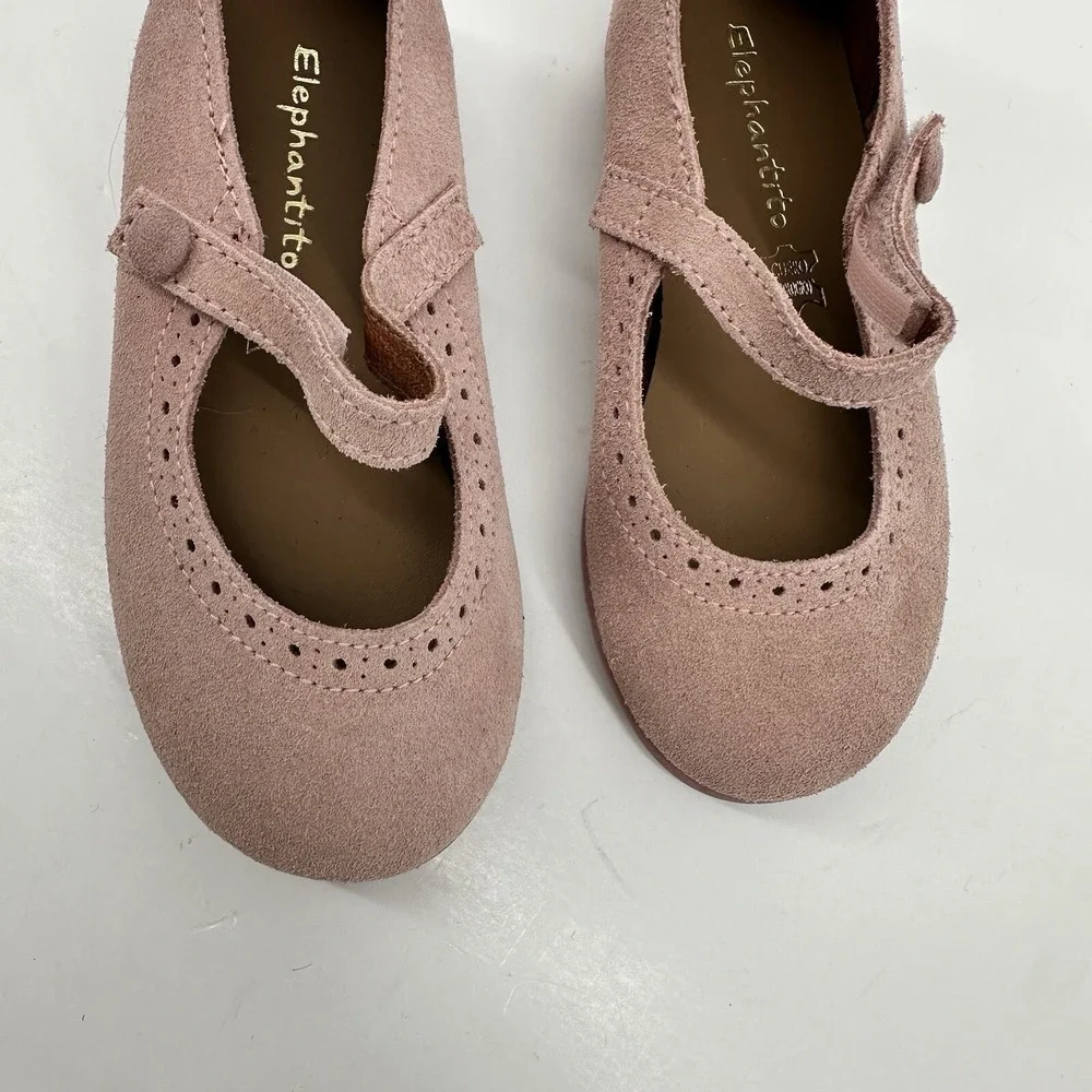 Elephantito Suede Leather Mary Jane Scalloped Edge‎ Pink Girls Size 7 US 24 EU